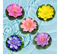 Cerioll Flor de Loto Artificial, Flotantes Lirio De Agua Artificial, 5 Piezas Nenufares Flotantes Artificiales, Flores Artificiales de Lotus, para Estanque de Jardín, Fuente, Decoración de Acuarios