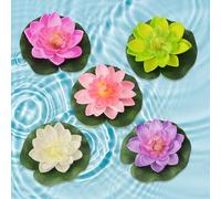 Cerioll Flor de Loto Artificial, Flotantes Lirio De Agua Artificial, 5 Piezas Nenufares Flotantes Artificiales, Flores Artificiales de Lotus, para Estanque de Jardín, Fuente, Decoración de Acuarios