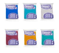 CERNIT CE9256275AMZC - Juego de 6 panes de pasta de polímero translúcida - Masa para modelar para hornear - 6 bloques de 56 g (Saphia, Turquesa, Rubí, Esmeralda, Ámbar y Blanco)