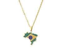Cernomal Collares con Mapa del Mundo: Collar con Colgante De Bandera De Brasil Esmaltado De Moda, Joyería con Dijes De Gargantilla para Mujeres, Hombres, Adolescentes, Accesorios para Re