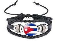 Cernomal Pulsera con La Bandera De Cuba - Patrón De Bandera De América del Norte Colgante De Vidrio Brazalete Ajustable Tejido De Múltiples Capas De Cuero, Accesorios Patrióticos De J