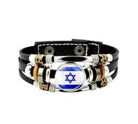 Cernomal Pulsera Con La Bandera De Israel: Brazaletes De Cuerda De Cuero De Múltiples Capas Con Patrón De Textura De Fútbol De Moda Hechos A Mano, De Pie Con Israel, Joyería De Apoyo