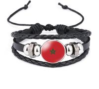 Cernomal Pulsera Con La Bandera De Marruecos: Brazalete De Cuero Tejido De Múltiples Capas Con Dije De Países Africanos, Pulsera Unisex, Accesorios De Joyería De Moda Creativa, Negro,