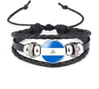 Cernomal Pulsera con La Bandera De Nicaragua: Países De América del Norte, 2 Piezas, Brazalete De Cuero Trenzado Multicapa, Pulsera Ajustable, Joyería De Recuerdo, Regalo para Hombres