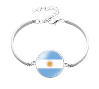 Cernomal Pulsera De La Bandera De Argentina - Brazalete De Botón con Dije De Cabujón De Cúpula De Vidrio De Países De América del Sur, Pulsera De Patriota Ajustable, Accesorios De Re