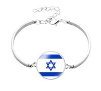 Cernomal Pulsera De La Bandera De Israel - Patrón De Encanto De Cabujón De Vidrio De Moda Colgante De Elasticidad Ajustable Brazalete De Cuentas Negras, Accesorios De Pulsera De Amistad