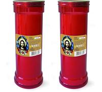 Cero votivo modelo P50 - Rojo - Etiquetas surtidas - Diámetro 6,3 cm altura 18 cm - Cereria Di Giorgio (Paquete de 2)