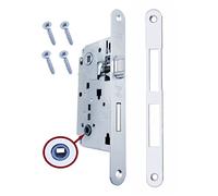 Cerradura AGB puerta interior empotrada para baño WC serie centro, Pestillo Puerta (frontal 22 x 196, enclavamiento y llavero, cromado mate)