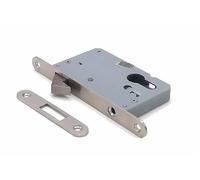 Cerradura de acero inoxidable con un solo gancho y panel ovalado de 50 mm, invisible, for puerta corredera. Accesorios for cerradura de puerta corredera (1 unidad).(Lock set)