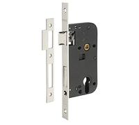 Cerradura de cilindro empotrada para puerta de entrada, eje de 50 mm, extremos cuadrados, placa frontal niquelada, caja de acero estampado, mecanismo de 2 vueltas - THIRARD