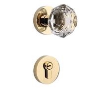 Cerradura de cristal europea for puerta, cerradura seguridad interior for sala estar, dormitorio, baño, silenciosa, juego cromo/dorado(Single Knob (Chrome),With Key)