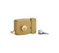 Cerradura de doble tirador horizontal de superficie para puerta de entrada derecha, 100 x 94 mm, eje de 50 mm, color marrón, con 3 llaves y mecanismo de 3 vueltas - THIRARD
