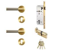 Cerradura de palanca puerta cuero y latón, madera Interior, 1 Uds(Grey)