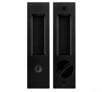 Cerradura de privacidad para puerta corredera hecha de aleación de zinc con entrada de llave para puertas estilo granero, diseño de pestillo de gancho de latón satinado (negro))