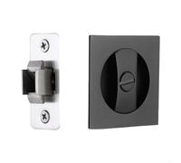 Cerradura de privacidad para puerta de bolsillo empotrada en aleación de zinc para puertas correderas de baño y cocina con mango empotrado diseño de montaje en borde acabado negro (cuadrado negro)