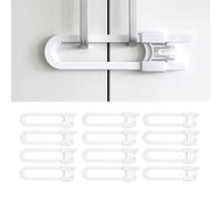 Cerradura de puerta corredera, en forma de U, cierre de seguridad infantil ajustable para manijas dobles, color blanco, paquete de 4