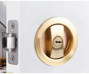 Cerradura de puerta corrediza con indicador redondo de aleación de zinc con cierre de gancho integrado para privacidad del baño, se adapta a puertas de madera de 35-50 mm, negro mate, oro cepillado o
