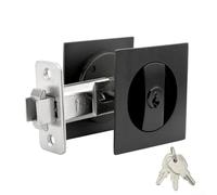 Cerradura de puerta de bolsillo negra, pestillo de puerta corrediza de aleación de zinc con perno de gancho de doble cara, cerradura de privacidad cuadrada empotrada para interior de dormitorio y baño