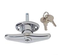 Cerradura de puerta de garaje con manija en T trasera fija con llave para diferenciar, cerradura de seguridad de metal, cobertizo y caravana, 10 x 8,55 cm, acabado plateado, resistente al óxido