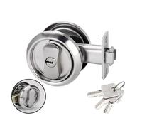 Cerradura de puerta empotrada interior empotrada, cerradura de puerta corredera redonda de privacidad con llaves, anillo de tracción oculto, pestillo de puerta corredera (plateado)