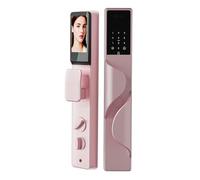 Cerradura de puerta inteligente, Cerradura inteligente casera con reconocimiento facial, huella digital y contraseña, desbloqueo electrónico de alta calidad(Pink)