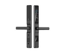 Cerradura de puerta inteligente, Cerradura inteligente for puerta corredera a prueba de agua, huella digital, tarjeta RFID, contraseña, cerradura electrónica de vidrio de aluminio(Black2885hook-Long)
