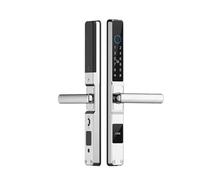 Cerradura de puerta inteligente, Cerradura inteligente for puerta corredera a prueba de agua, huella digital, tarjeta RFID, contraseña, cerradura electrónica de vidrio de aluminio(Silve3585hook-Long)