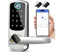Cerradura de puerta inteligente con asa, entrada sin llave y acceso remoto, cerradura exterior con teclado de huellas dactilares, cerraduras inteligentes para puerta delantera, hogar, Airbnb y
