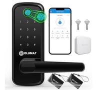 Cerradura de puerta inteligente con asa: Olumat Cerradura de puerta de entrada sin llave con puerta de enlace WiFi, cerraduras inteligentes para puerta delantera con teclado, cerradura de huellas