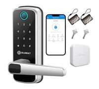 Cerradura de puerta inteligente con asa: Olumat Cerradura de puerta de entrada sin llave con puerta de enlace WiFi, cerraduras inteligentes para puerta delantera con teclado, cerradura de puerta de
