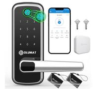 Cerradura de puerta inteligente con asa: Olumat Cerradura de puerta de entrada sin llave con puerta de enlace WiFi, cerraduras inteligentes para puerta delantera con teclado, cerradura de huellas