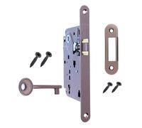 Cerradura de puerta interior AGB Serie Centro. Entrada 50, distancia entre ejes 90. (Frente 18 x 196, pestillo llave, bronceado)