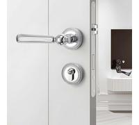 Cerradura de Puerta Juego de Manillas,Cerradura de Puerta de Dormitorio,Palanca de Baño de Cromo Pulido con Cerradura de Llave(Silver B,Silent)