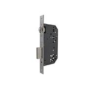 Cerradura de seguridad monopunto R201B de 4 bulones de cierre y picaporte, sin cilindro, frente redondeado, entrada de 50mm, escudo E700L, acabado acero inoxidable