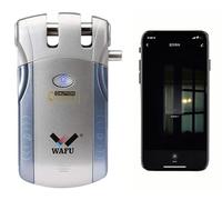 Cerradura Inalámbrica Inteligente Invisible Con Desbloqueo Bluetooth, APP y 4 Controles Remotos, Diseño Táctil, Instalación Interior (Azul)