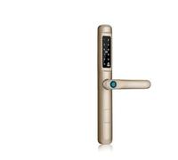 Cerradura inteligente, Cerradura Electrónica Intelinte For Puerta Corredera De Aluminio/vidrio, Resistente Al Agua, Con Huella Dactilar, TUYA, Aplicación RFID, Código Tarjeta Sin Llave(3585,Gold)