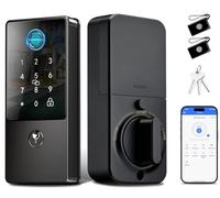 Cerradura inteligente, cerrojo de entrada sin llave 7 en 1 con control de aplicación, cerradura de puerta de huellas dactilares, cerraduras inteligentes para puerta delantera, pantalla táctil