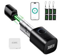 Cerradura inteligente, con Gateway, Cerradura electrónica, Cerraduras inteligentes para puertas, Smart lock cilindro ajustable de 60 a 90 mm con Bluetooth, RFID, App, botón y llave para desbloquear.