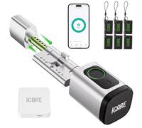 Cerradura inteligente, con Gateway, Cerradura electrónica, Cerraduras inteligentes para puertas, Smart lock cilindro ajustable de 60 a 90 mm con Bluetooth, RFID, App, botón y llave para desbloquear.
