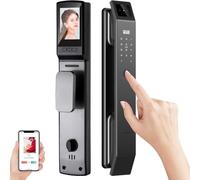 Cerradura inteligente con reconocimiento facial 3D, huella dactilar digital frontal, WiFi, cámara, aplicación WiFi, código de acceso, tarjeta IC, acceso con llave, acceso for entrada de casa.