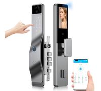 Cerradura Inteligente Con Reconocimiento Facials 3D, Monitor De Cámara De Seguridad, Cerraduras De Puerta Con Wifi Tu-ya, Timbre Con Video, Cerraduras De Puerta Con Huella Dactilar(Gray)