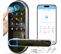 Cerradura inteligente digital con huella dactilar de entrada sin llave: cerradura electrónica con código de contraseña, perilla de puerta eléctrica, manija de puerta biométrica (plateado)
