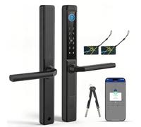 Cerradura inteligente para puerta de puerta con huellas dactilares, cerradura inteligente para puerta de casa con mango y teclado táctil, huella dactilar, RFID, APP, código y mando a distancia, para