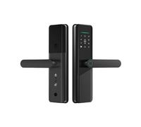 Cerradura inteligente táctil con manija, cerradura electrónica biométrica con huella dactilar for puertas delanteras, fácil de instalar cerradura inteligente(Noir)