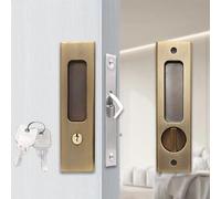 Cerradura invisible con llave para puertas correderas de madera de balcón, cerradura de gancho de aleación de zinc que proporciona un cierre seguro para puertas de marco de aluminio (amarillo antiguo)