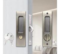 Cerradura invisible para puerta corrediza con llave, gancho integrado para puertas de balcón, madera y vidrio, pestillo de seguridad de aleación de zinc para 35-60 mm de profundidad, color plateado