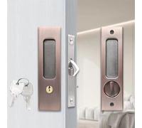 Cerradura invisible para puerta corrediza de aleación de zinc con gancho con llave, asegura tu balcón y puertas correderas de madera sin comprometer el estilo y la apariencia (rojo antiguo)