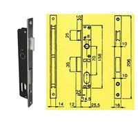 Cerradura para aspiradoras 'Serie 92' para puertas de aluminio. Con orificio Cilindro ovalado, 1 punto de cierre. Sin Cilindro y Contraplaca. interasse 70 mm. Con Guía.