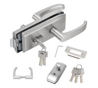 Cerradura para puerta de cristal con doble manilla, 3 llaves, 8-12 mm | Herraje reversible para puerta de vidrio: placa inox 304, cilindro de latón, pomo interior, sin pilas ni cableado