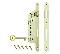 Cerradura para puerta interior empotrada AGB serie PATENT GRANDE. (Fr. 22 x 238, In. 90, En. 50, Qu. 8, llave de desbordamiento cercado, latón barnizado)